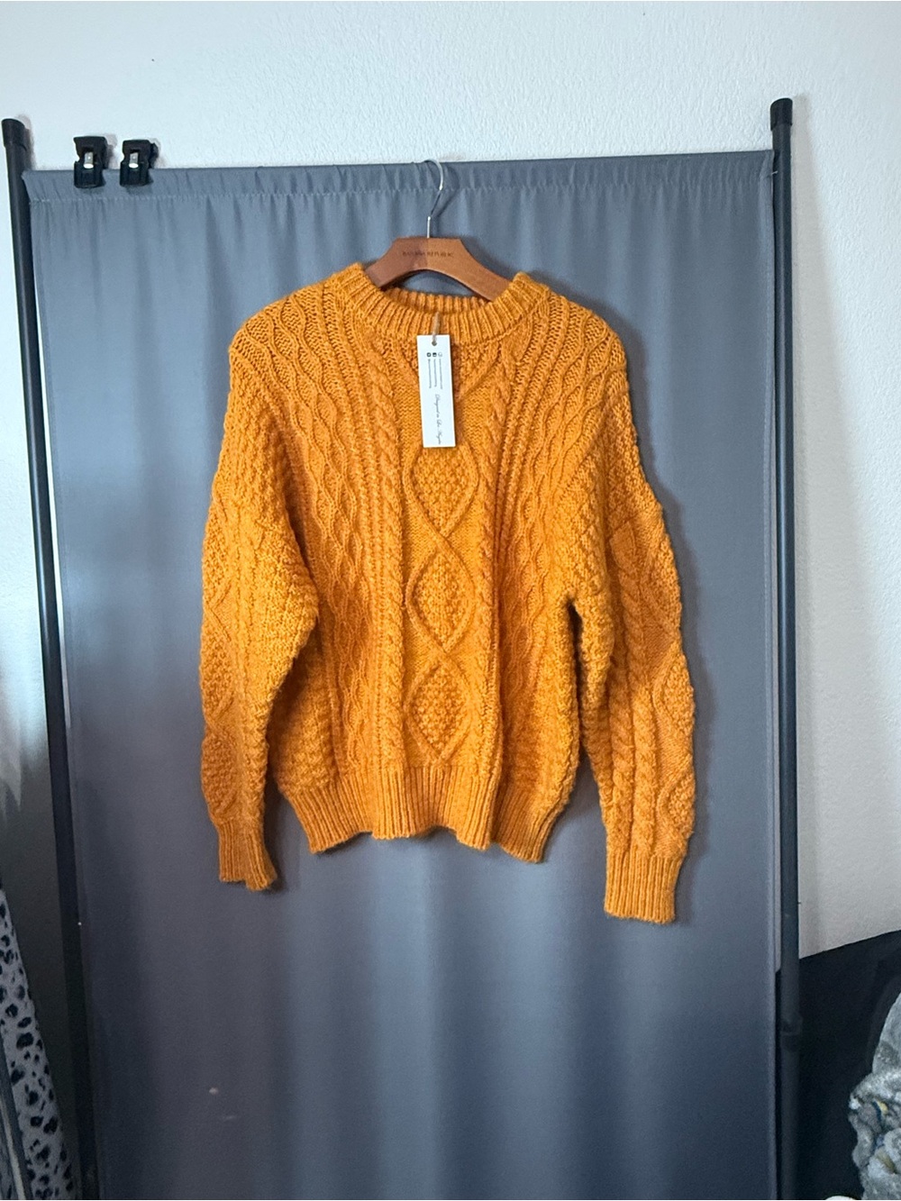Woven Heart Cable Knit Crew Sweater - Mustard Yellow